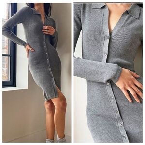 WILFRED Cove Dress Heather Oatmeal Button Sweater Grey Turner Taupe XS Aritzia